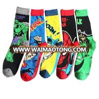 wholesale custom crew dress cartoon men superhero cotton printed socks